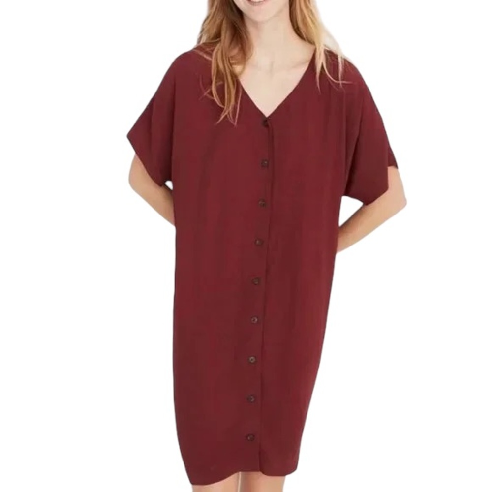 Madewell Button Front Easy Dress in Burgundy